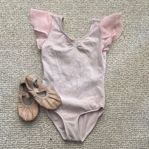 Pink Ruffled Bloch leo, Capezio shoes